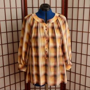 BCBG Max Azria Silk Plaid Top